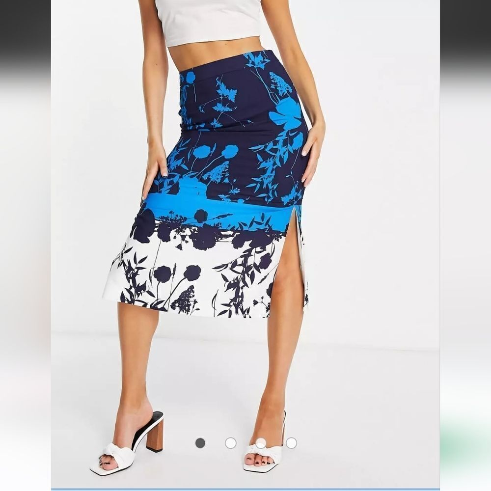 TED Baker Selaah bluebell side slit midi skirt in blue - Picture 3 of 12
